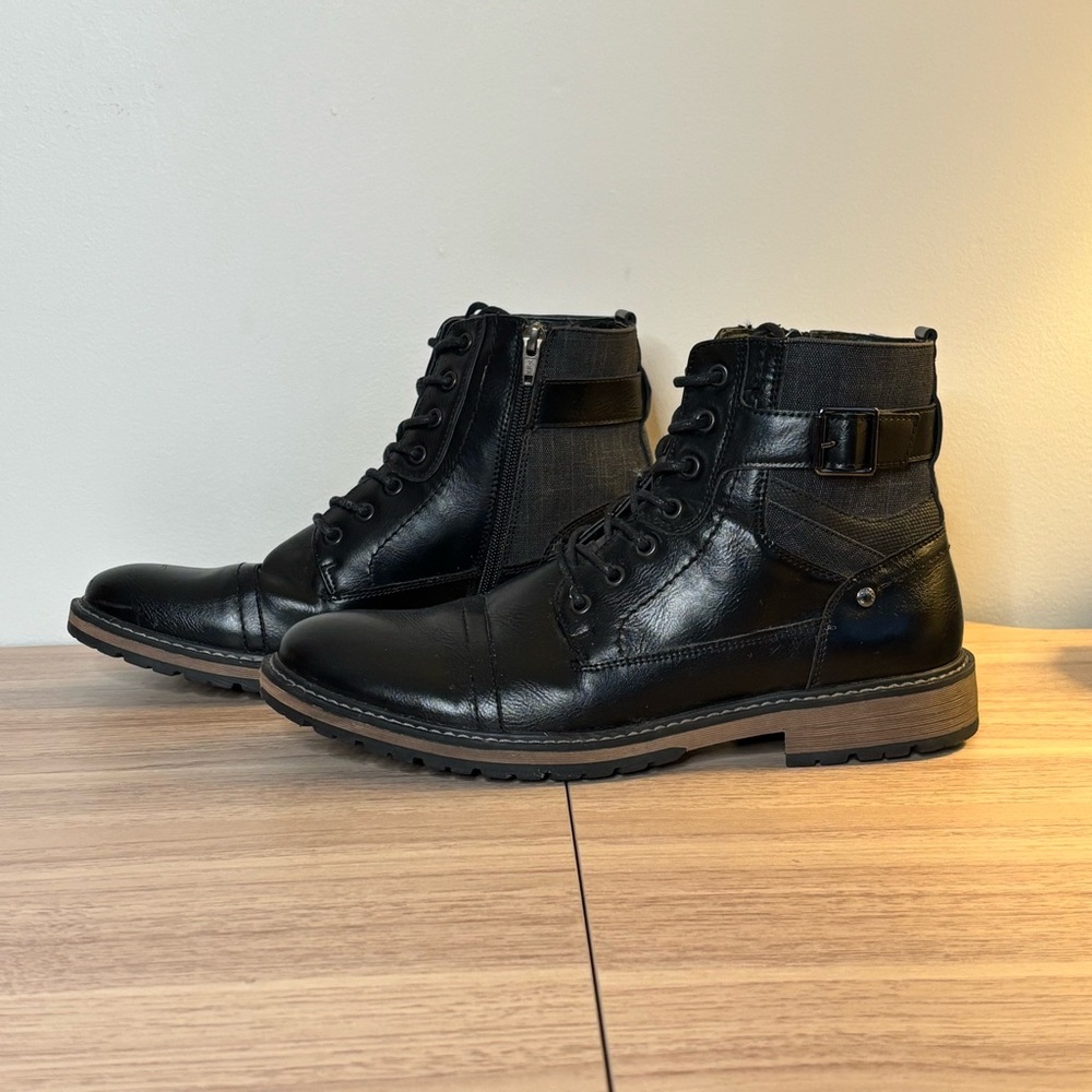 Black Madden Men's Steve Titan Boots 9.5 Cap-Toe Fashion Lace Zip Up Boot